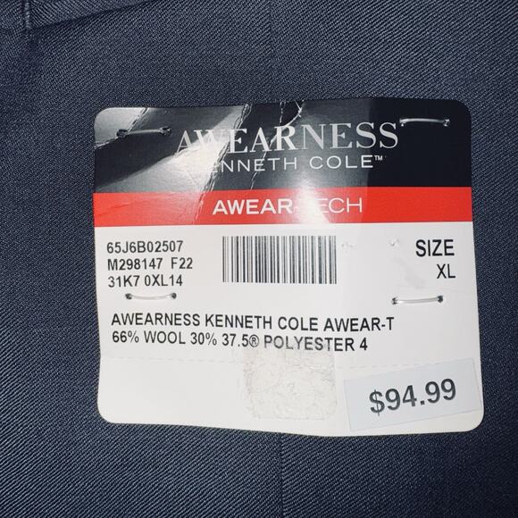 NWT Kenneth Cole Awearness XL Wool Blend Vest Navy Blue Black Slim Awear-Tech - Picture 6 of 9